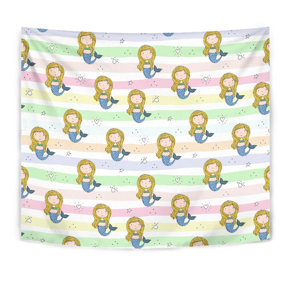 Cute Hand Drawn Mermaid Wall Tapestry