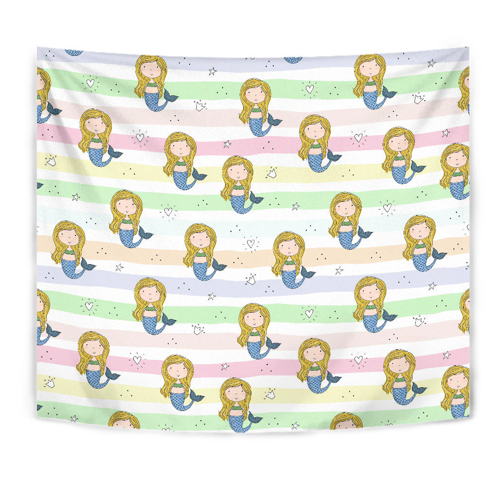 Cute Hand Drawn Mermaid Wall Tapestry