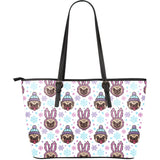 Cute Pug Hat Rabbit Costume Pattern Large Leather Tote Bag