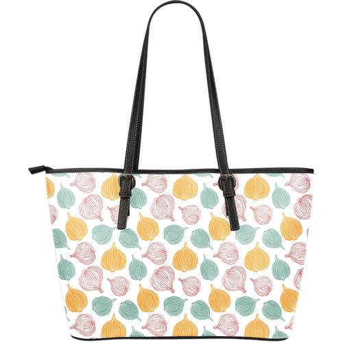 Colorful Onions White Background Large Leather Tote Bag