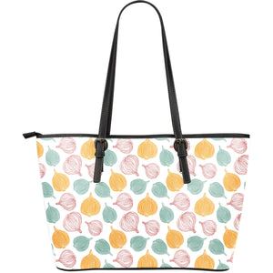 Colorful Onions White Background Large Leather Tote Bag