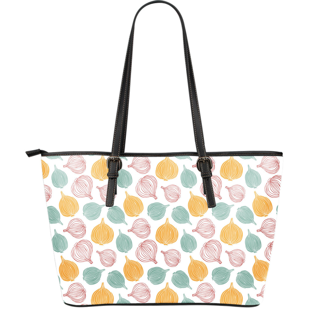 Colorful Onions White Background Large Leather Tote Bag