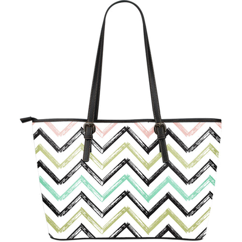 Zigzag  Chevron Paint Pattern Large Leather Tote Bag