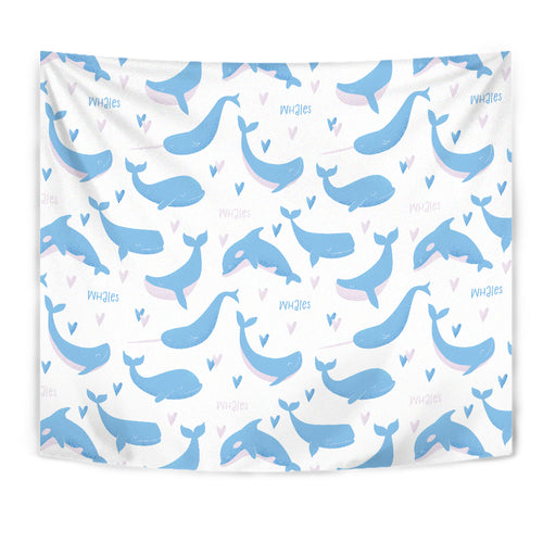 Blue Whale Pattern Wall Tapestry
