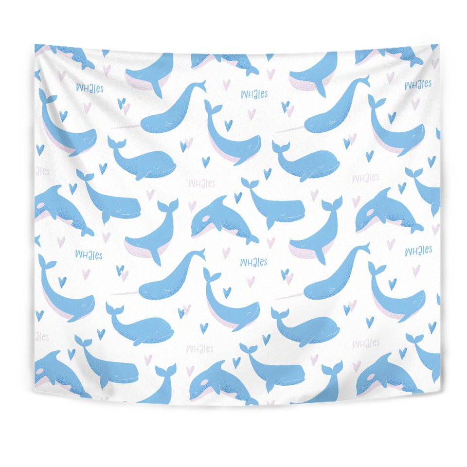 Blue Whale Pattern Wall Tapestry