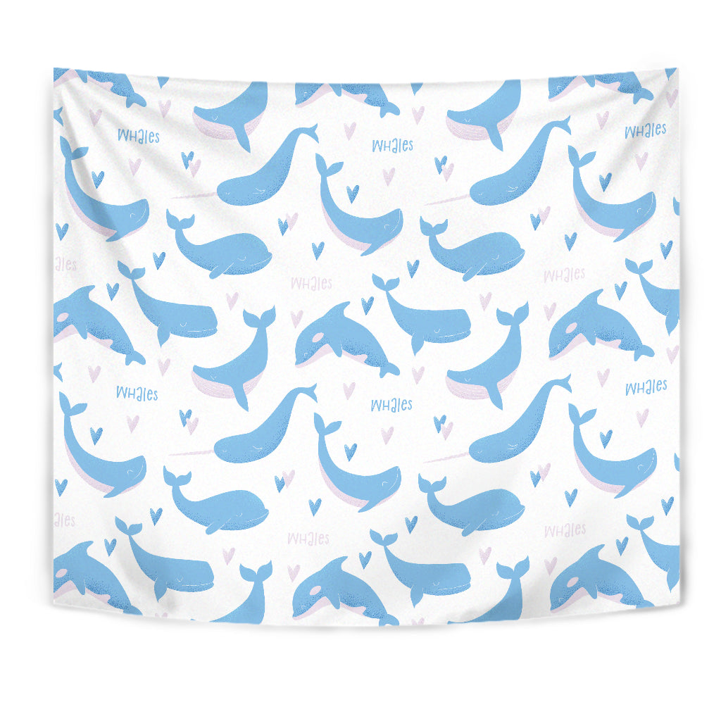 Blue Whale Pattern Wall Tapestry