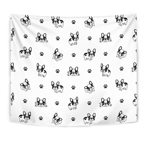 Cute French Bulldog Paw Pattern Wall Tapestry
