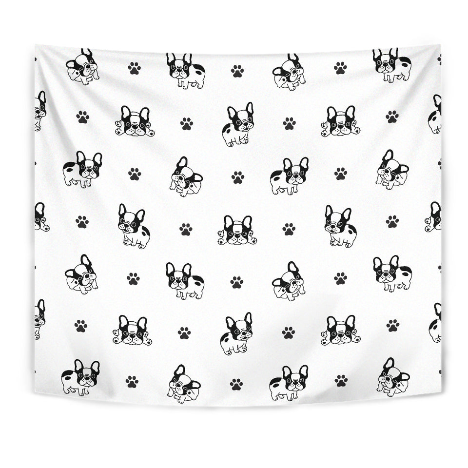Cute French Bulldog Paw Pattern Wall Tapestry