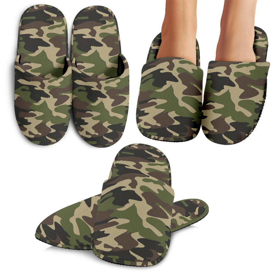 Dark Green Camo Camouflage Pattern Slippers