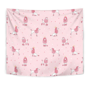 Poodle Dog Pink Color Theme Wall Tapestry