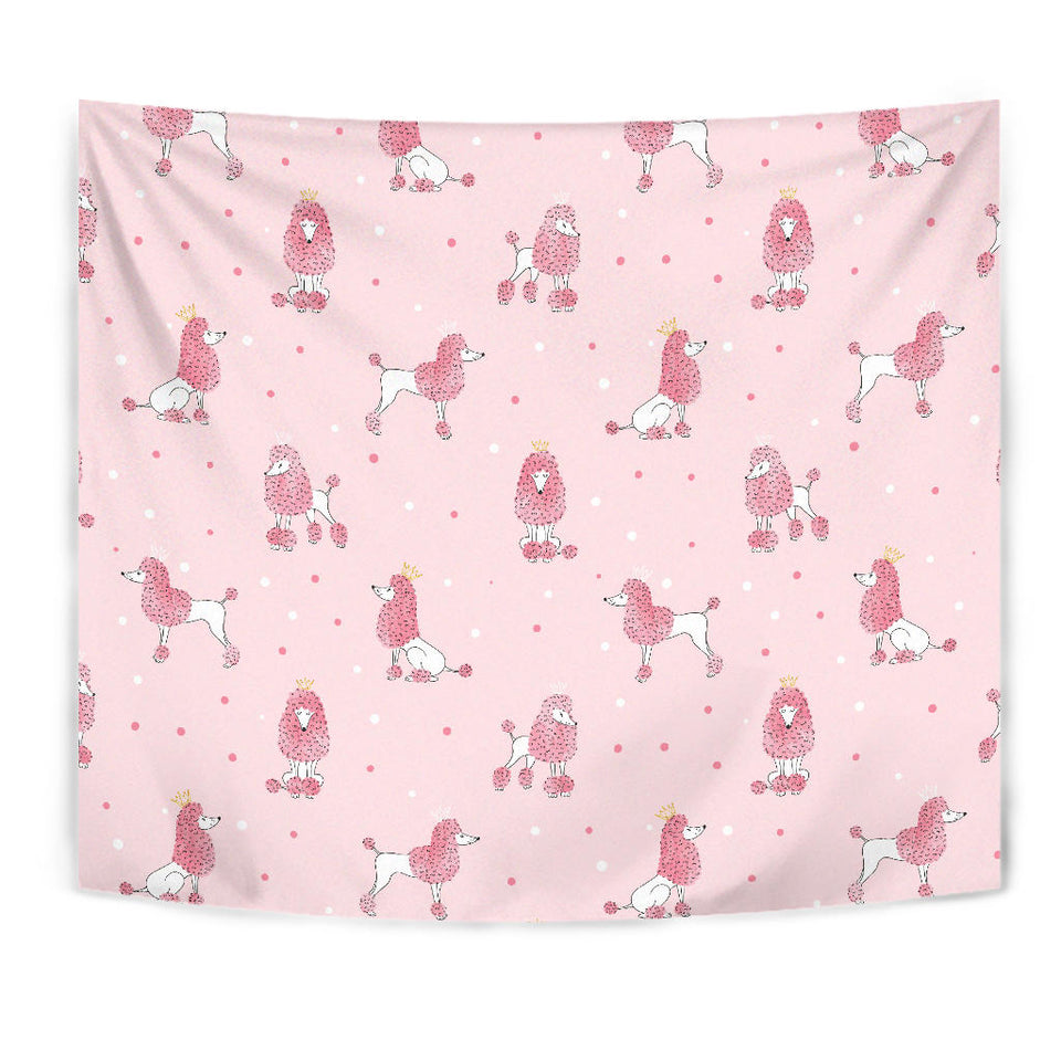 Poodle Dog Pink Color Theme Wall Tapestry