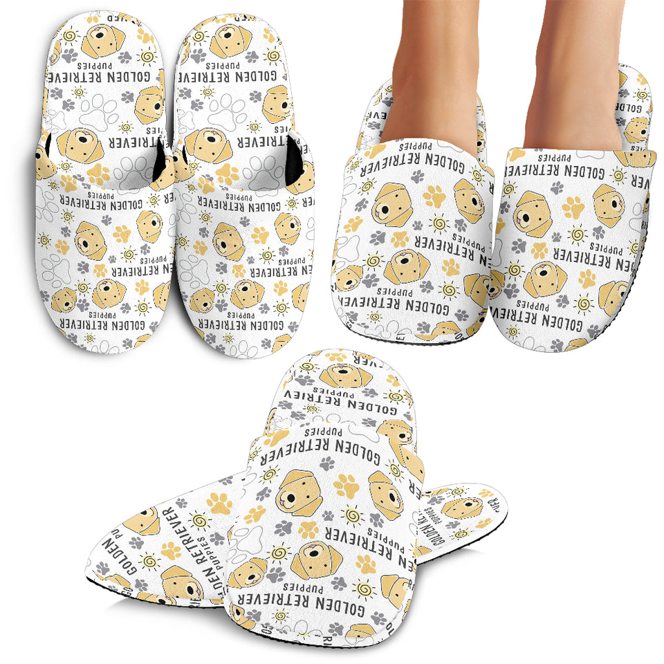 Golden Retriever Pattern Print Design 04 Slippers