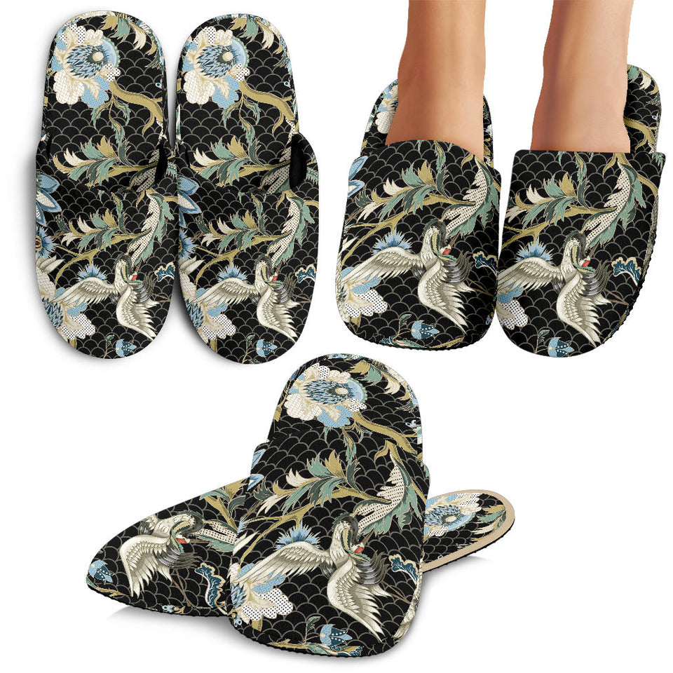 Japanese Crane Ornament Elements Slippers