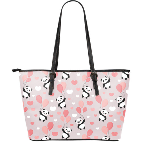 Cute Panda Ballon Heart Pattern Large Leather Tote Bag