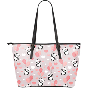 Cute Panda Ballon Heart Pattern Large Leather Tote Bag