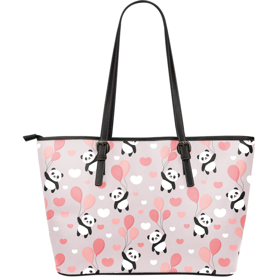 Cute Panda Ballon Heart Pattern Large Leather Tote Bag