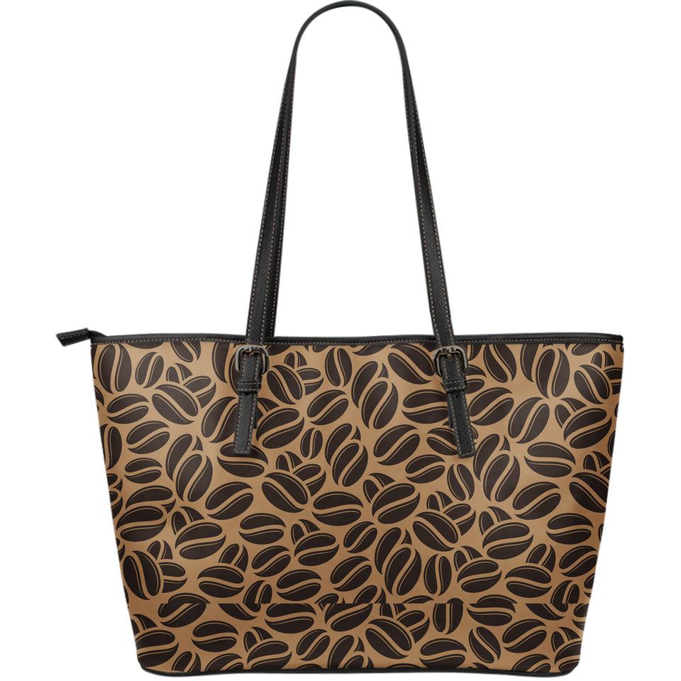 Coffee Bean On Brown Background Large Leather Tote Bag