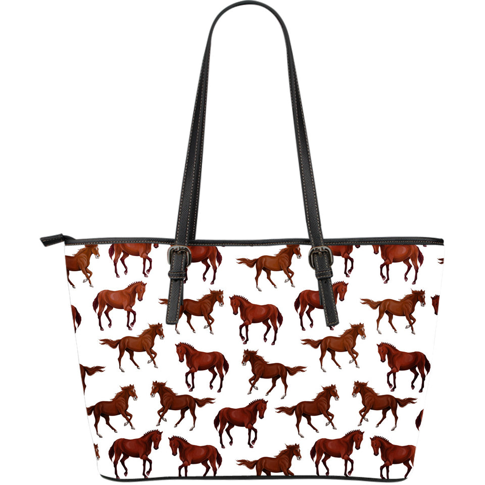 Horses Running Pattern Background Large Leather Tote Bag