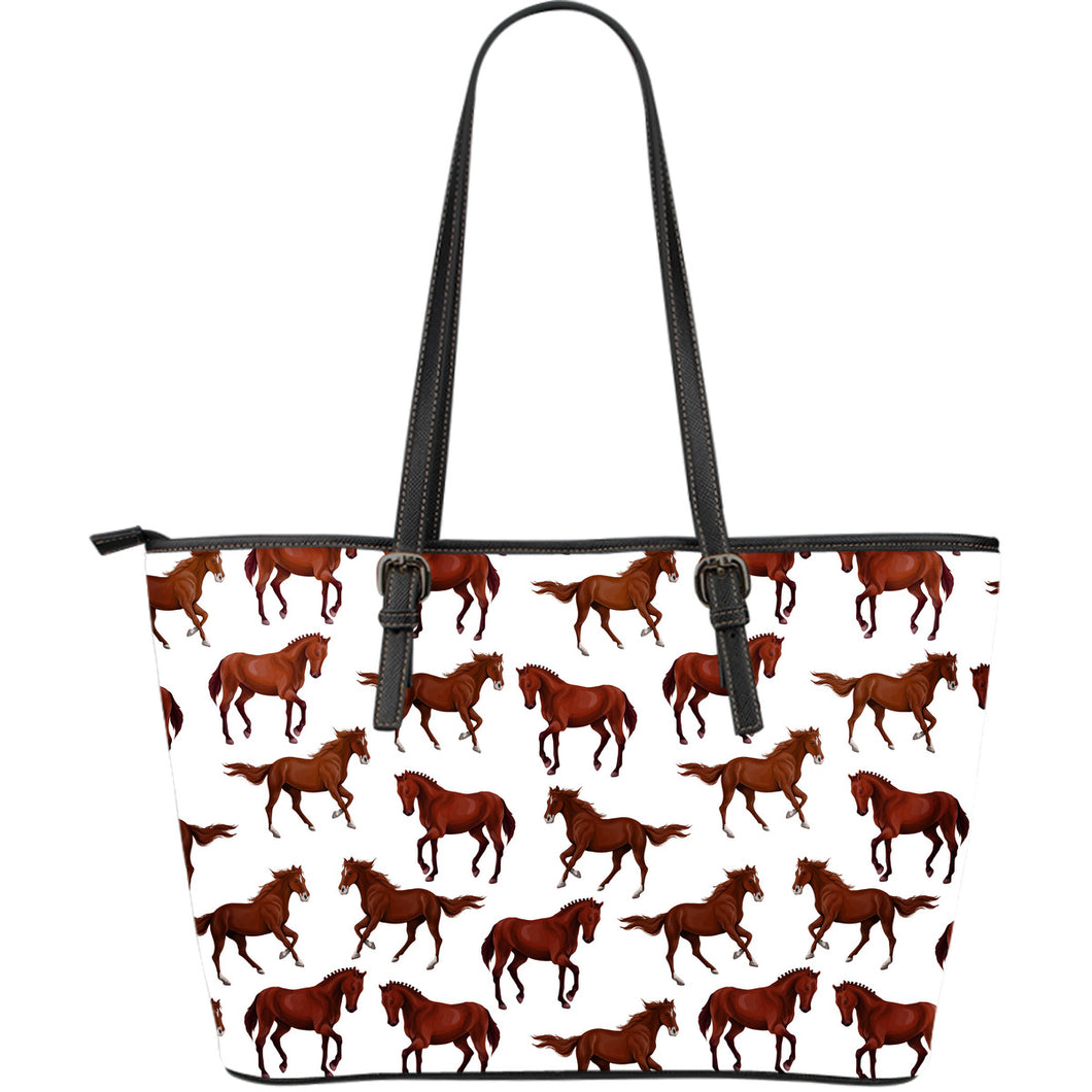 Horses Running Pattern Background Large Leather Tote Bag