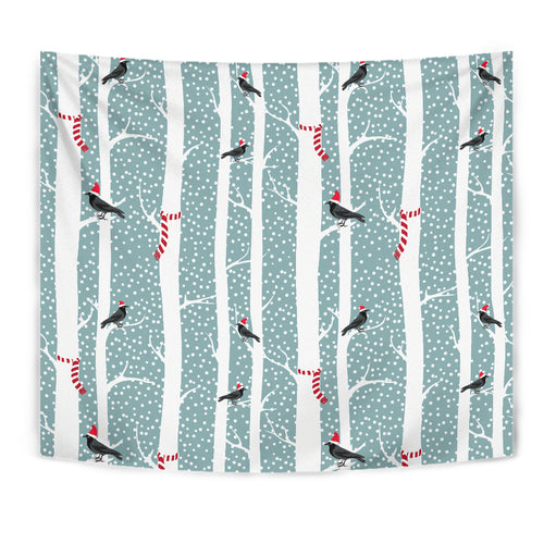 Crows Christmas Hat Scarf Wall Tapestry