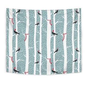 Crows Christmas Hat Scarf Wall Tapestry