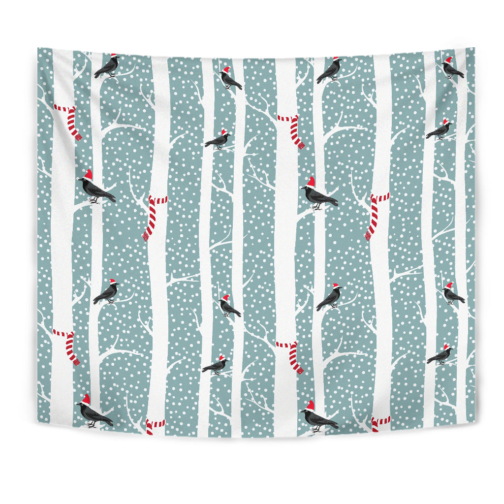 Crows Christmas Hat Scarf Wall Tapestry