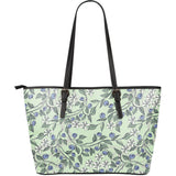 Hand Drawn Blueberry Pattern Large Leather Tote Bag