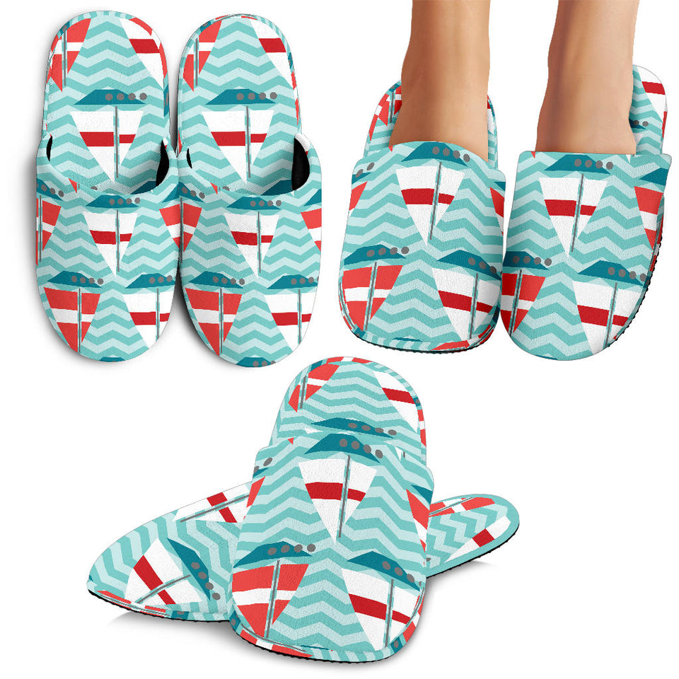 Red White Sailboat Wave Background Slippers