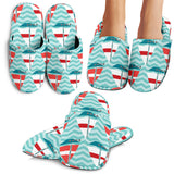 Red White Sailboat Wave Background Slippers