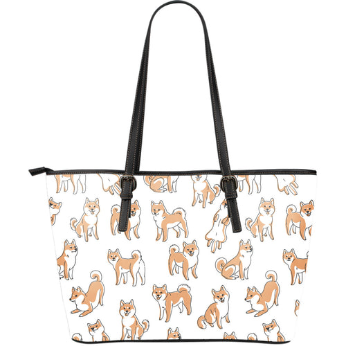 Shiba Inu Dog Pattern Large Leather Tote Bag