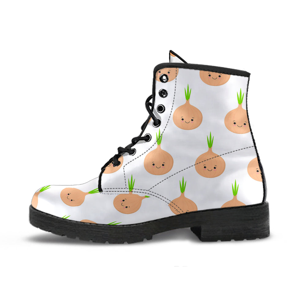 Cute Onions Smiling Faces Leather Boots