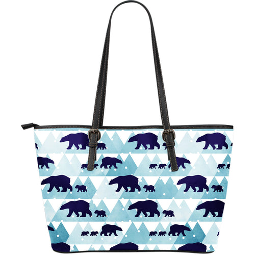 Polar Bear Winter Snow Pattern Large Leather Tote Bag