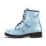 Dragonfly Pattern Blue Background Leather Boots