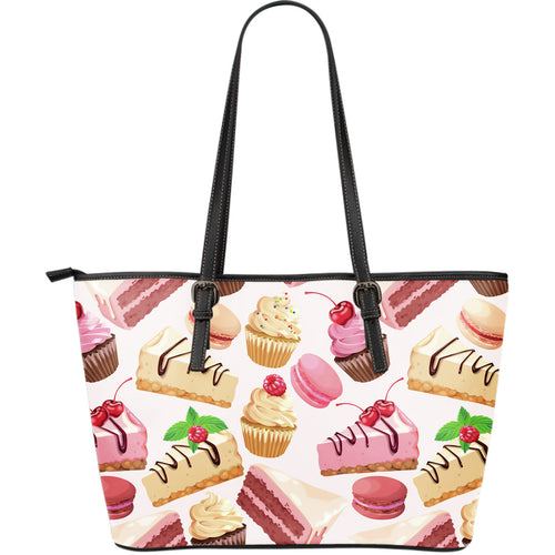 Cake Cupcake Sweets Pattern Large Leather Tote Bag