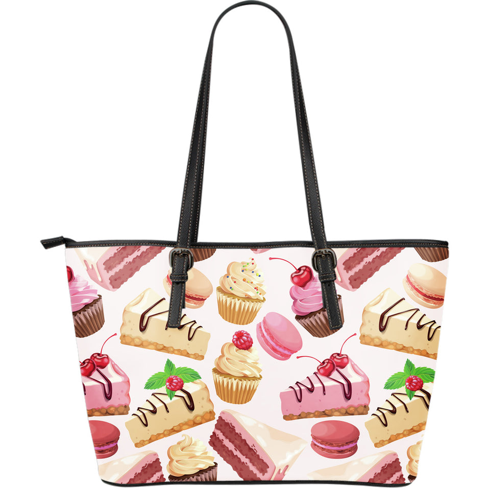 Cake Cupcake Sweets Pattern Large Leather Tote Bag