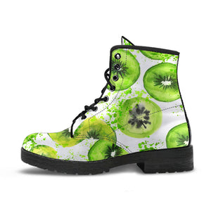 Watercolor Kiwi Pattern Leather Boots