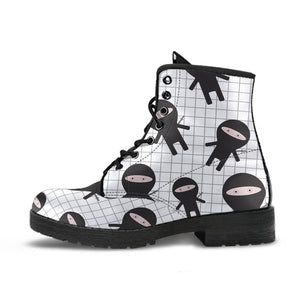 Ninja Pattern Plaid Background Leather Boots