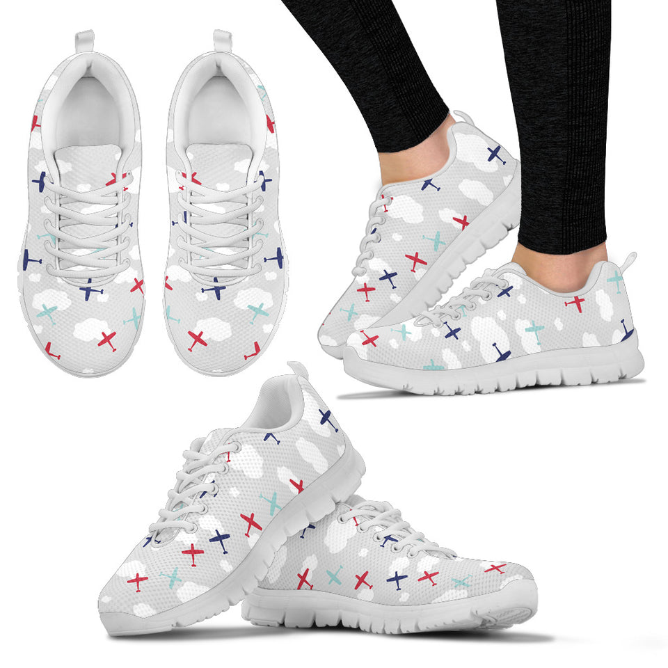 Airplane Cloud Grey Background Women'S Sneaker Shoes