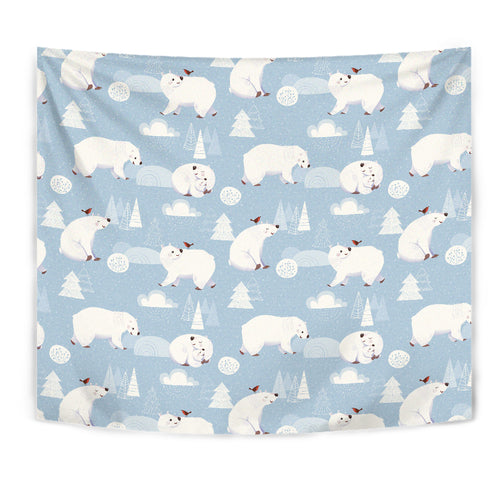 Cute Polar Bears Christmas Decoration Pattern Wall Tapestry