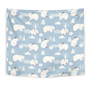 Cute Polar Bears Christmas Decoration Pattern Wall Tapestry