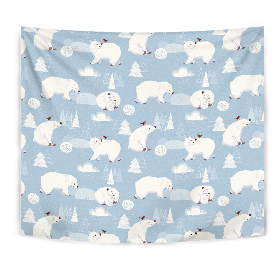 Cute Polar Bears Christmas Decoration Pattern Wall Tapestry