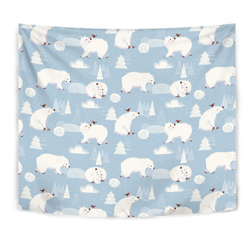 Cute Polar Bears Christmas Decoration Pattern Wall Tapestry