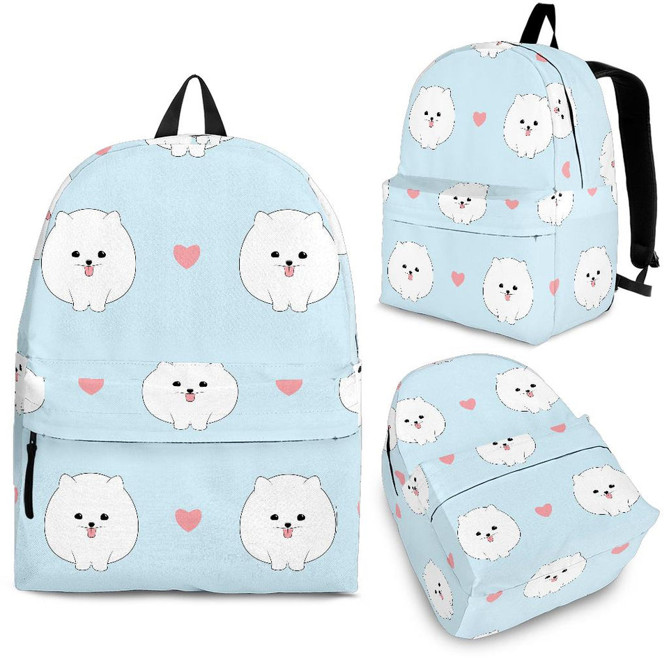 White Cute Pomeranian Pattern Backpack
