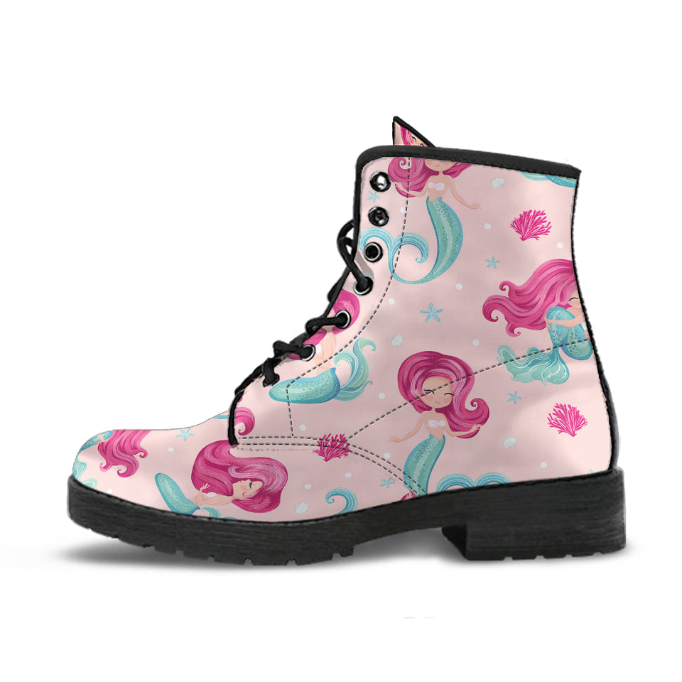 Cute Little Mermaid Pattern Leather Boots