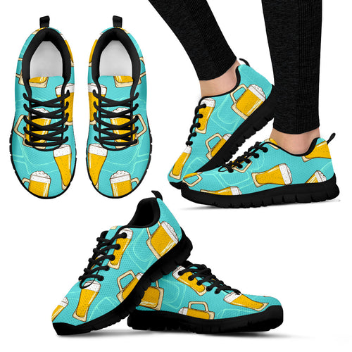 Beer Pattern Green Background Women'S Sneaker Shoes