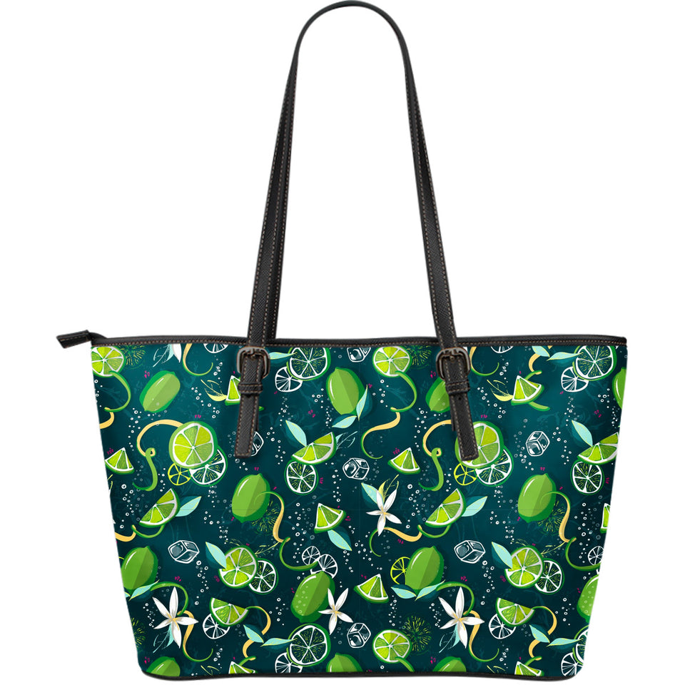 Lime Ice Flower Pattern Large Leather Tote Bag