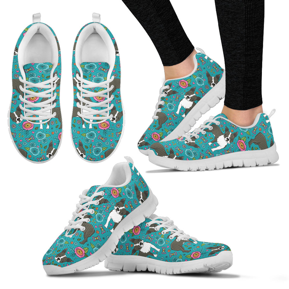 Boston Terrier Beautiful Flower Pattern Women'S Sneaker Shoes
