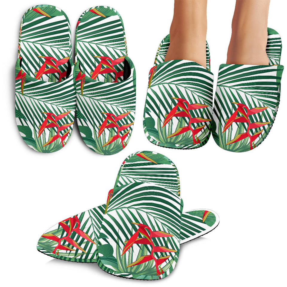 Heliconia Palm And Monstera  Leaves Pattern Slippers