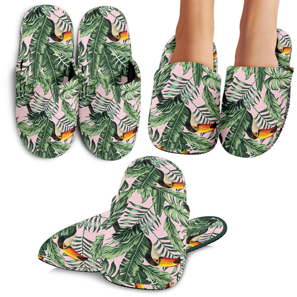 Toucan Tropical Green Jungle Palm Pattern Slippers