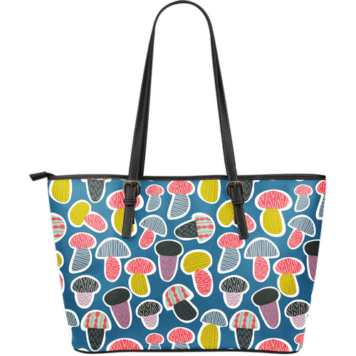 Colorful Mushroom Design Pattern Large Leather Tote Bag